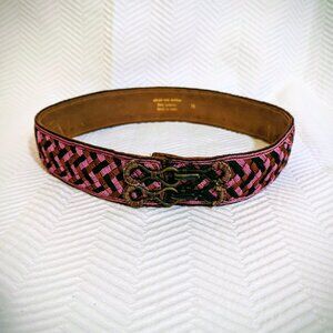 Dries Van Noten Woven Textile Leather Belt Made in Italy Designer Boho Luxe
